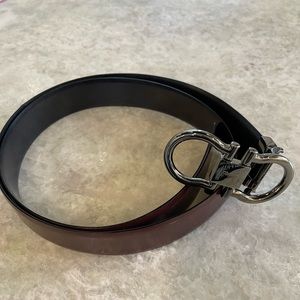 Ferragamo mens leather belt size 36 brown/black reversible with silver buckle